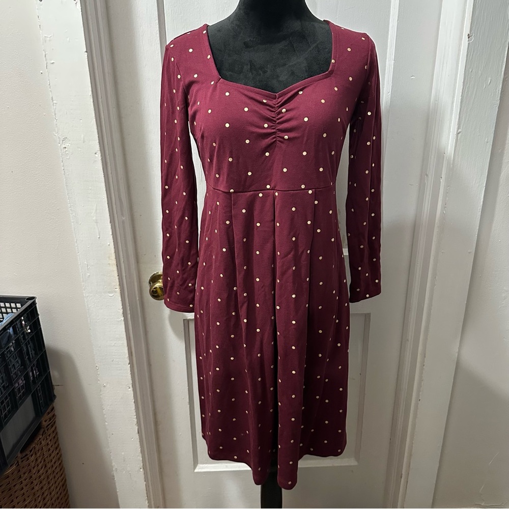 Old Navy Elegant Polka Dot Dress in Burgundy in S